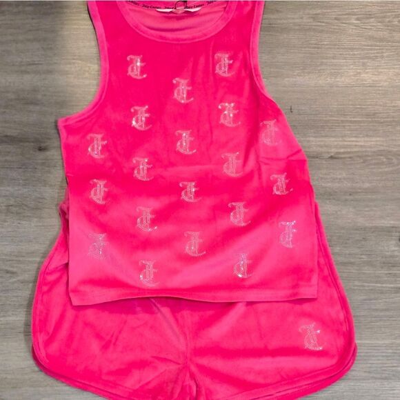 Juicy Couture Rhinestone JC Logo Velour Tank & Dolphin Short PJ Set - Picture 3 of 5